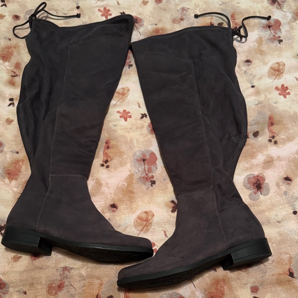 Lane Bryant Flat Stretch OTK Women's Black Faux-Suede Knee-High Boots Size 9W